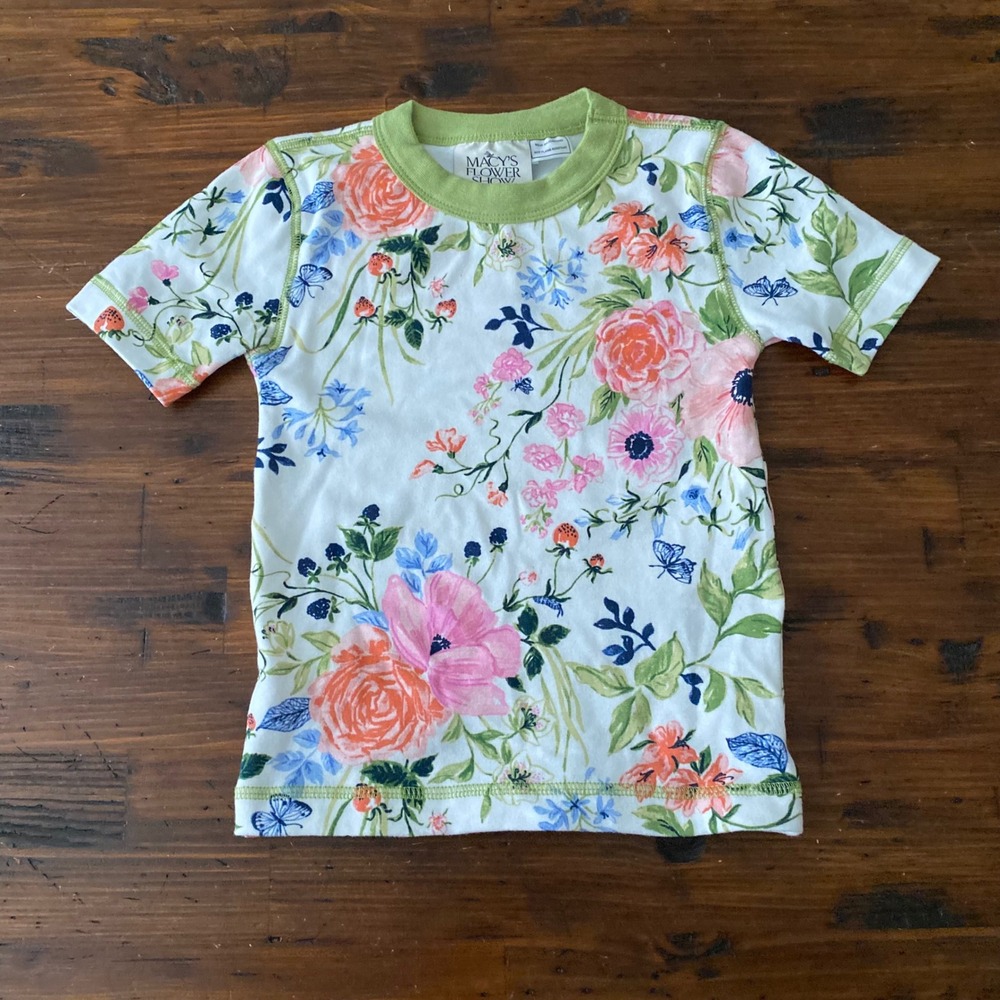 Macy's Flower Show Kids sz 6 Floral Butterfly Pajama Top Short Sleeve Colorful